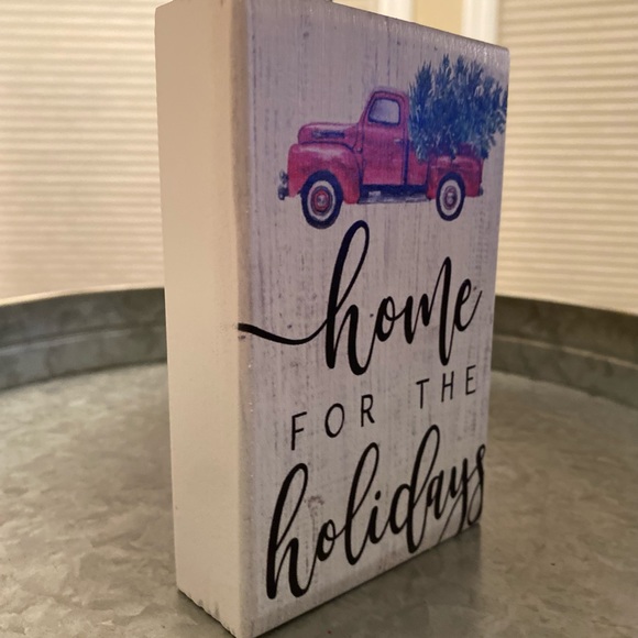 Farmhouse Home For The Holidays Red Truck & Christmas Tree Wood Tier Tray Sign - Picture 4 of 12